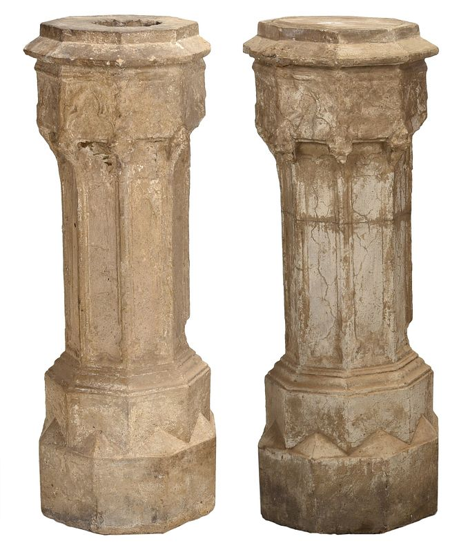 Pair Gothic Style Stone Pedestals age unknown probably 19th century
