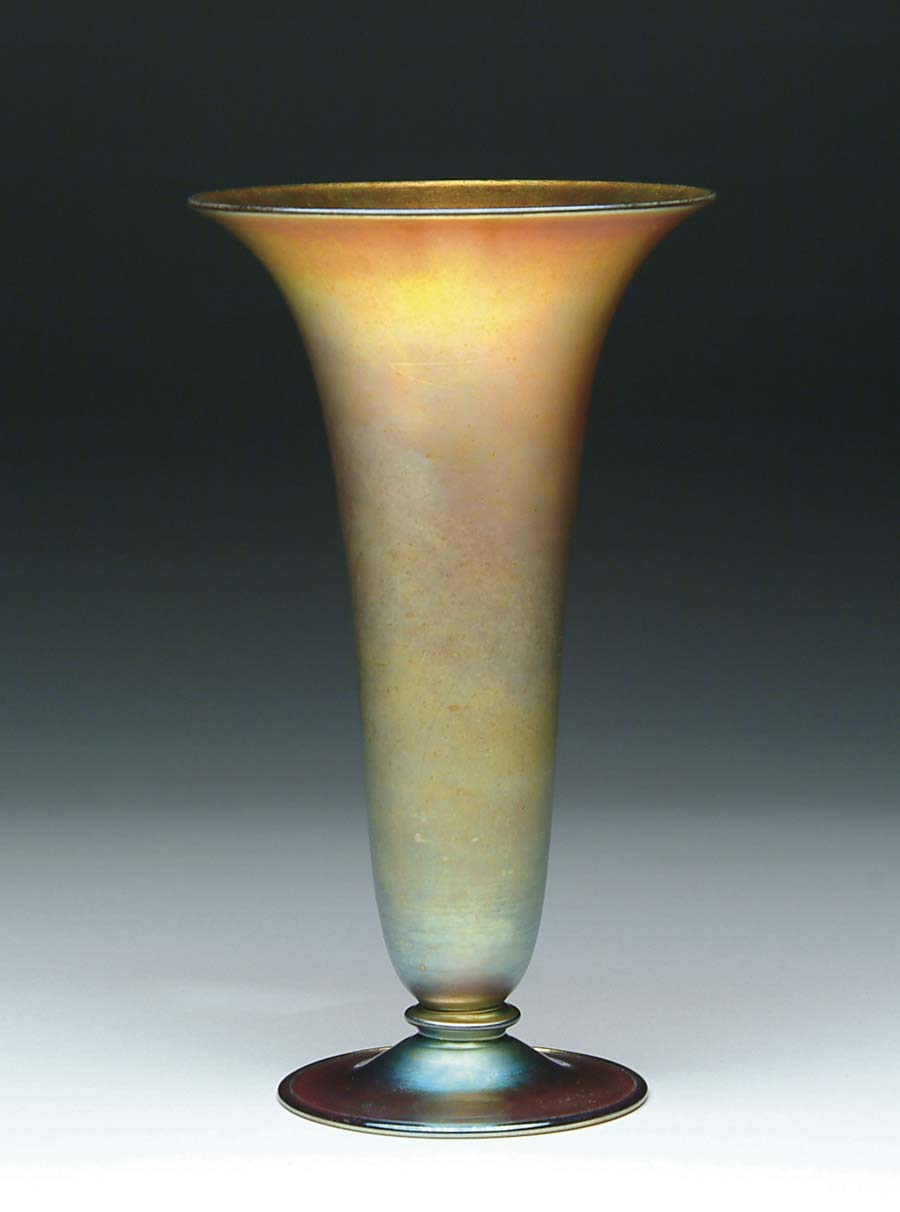 STEUBEN TRUMPET VASE Wonderful gold Aurene vase has rich iridescence