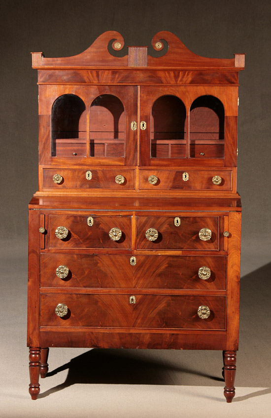 Federal Mahogany Ladies Writing Desk and Bookcase Massachusetts Circa 1805