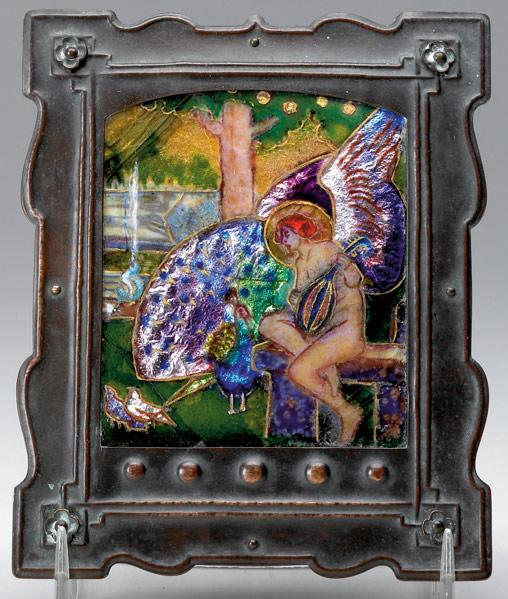 ENGLISH ENAMEL ON COPPER Plaque decorated with a lute playing