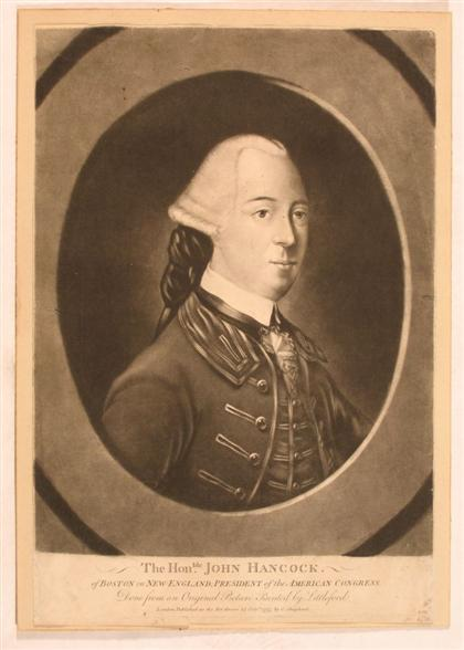 1 piece Mezzotint Engraving The Honorable John Hancock of Boston