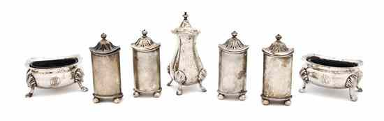 A Group of English Silver Articles comprising a caster by