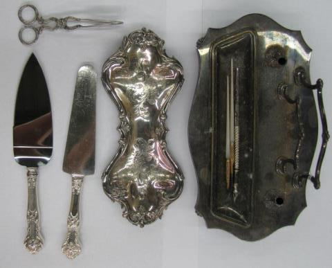 Group of vintage silver plate including ink and letter stand