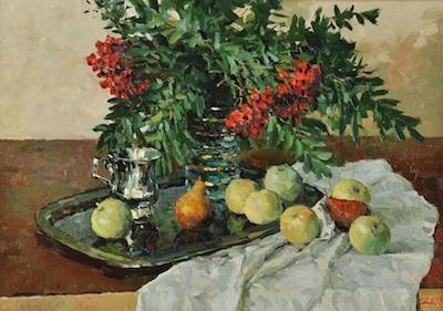 Evgeny Malyh Russian b 1956 Still Life with Ashberry Oil