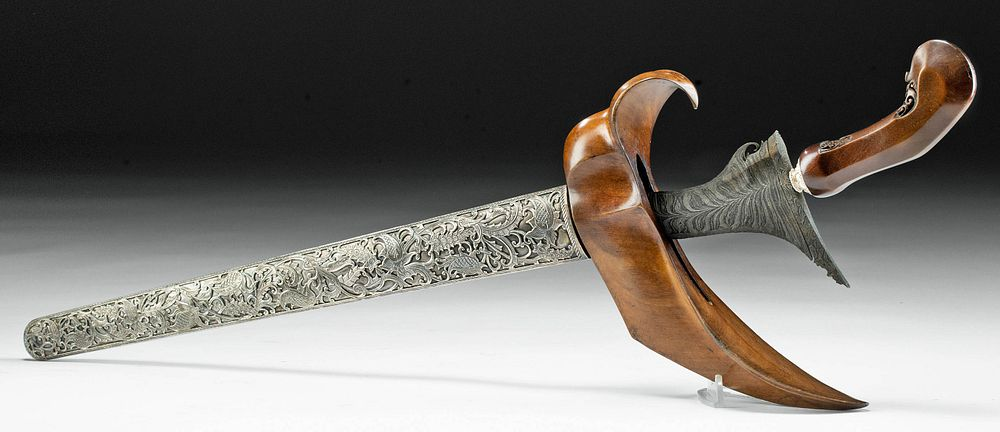 20th C Indonesian Steel Kris w Silver Sheath First Time