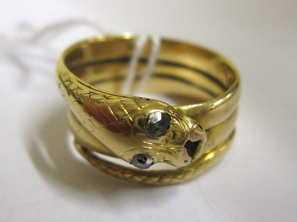 Fifteen carat gold diamond set snake ring