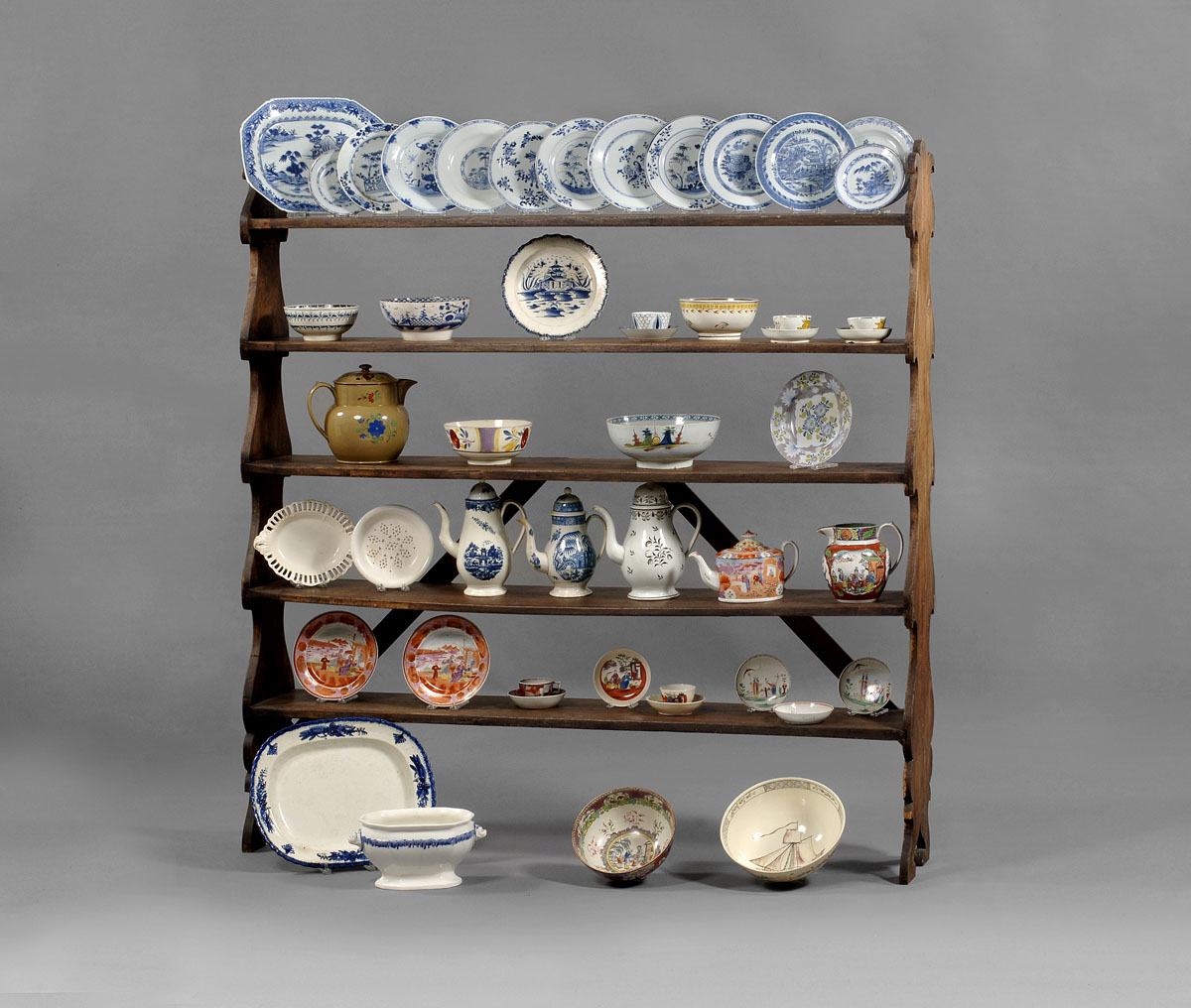 THREE ENGLISH PEARLWARE COFFEEPOTS AND COVERS EARLY NINETEENTH CENTURY Each