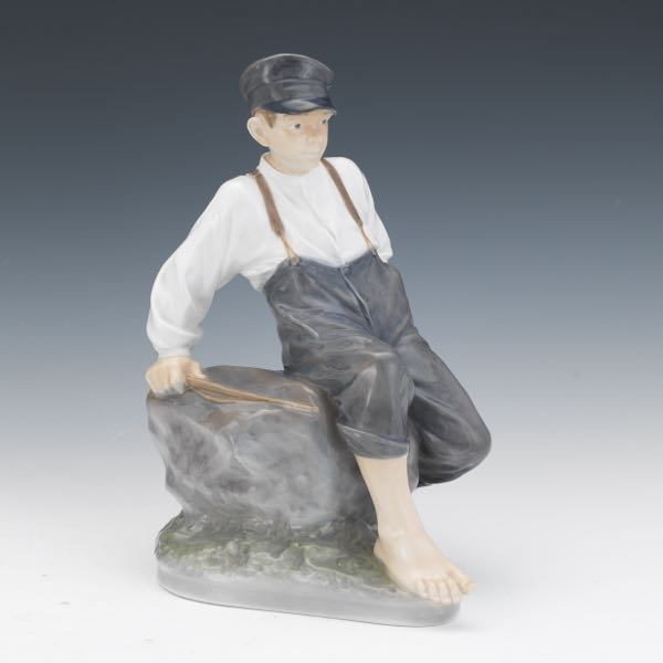ROYAL COPENHAGEN SHEPHERD BOY ON ROCK FIGURINE 12 x 8