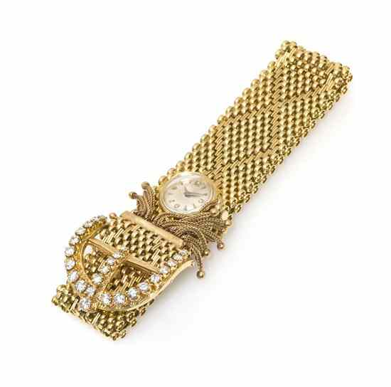 A Vintage 14 Karat Yellow Gold and Diamond Belt Style