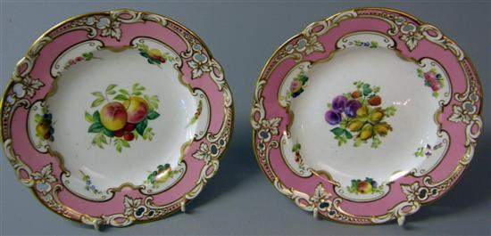 Pair of 19th century Staffordshire dessert plates pierced pink and