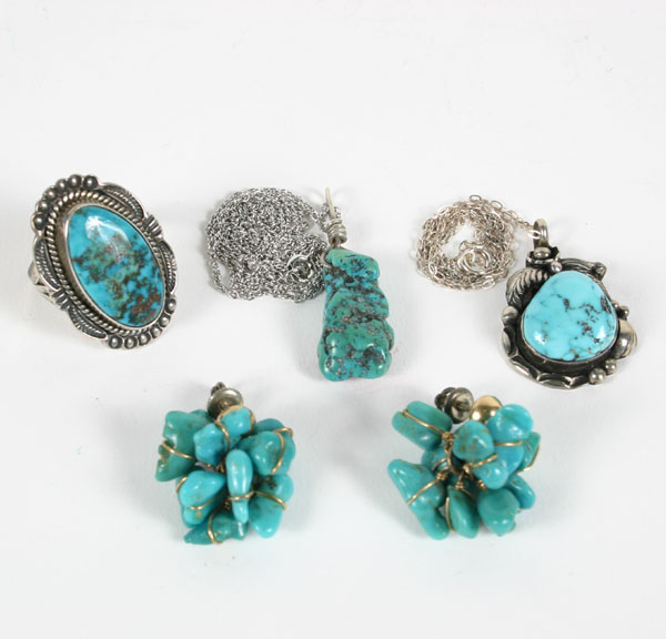 Lot of four pieces Native American sterling turquoise jewelry including