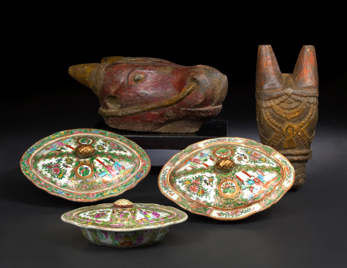 Two Indian Carved and Painted Models of Equine Heads 19th