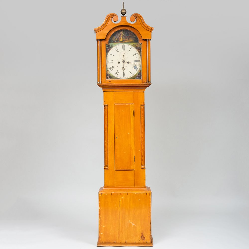 Federal Maple and Pine Long Case Clock The painted dial