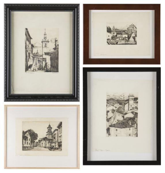 Max Kuehne NY 1880 1968 4 Etchings as follows Street