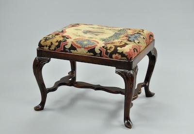 A Georgian Walnut Stool with Needlepoint and Pettipoint Upholstery The