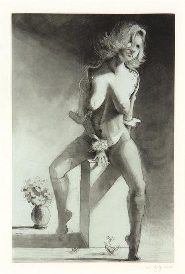 Lisa Yuskavage b 1963 kathy on a pedestal etching with