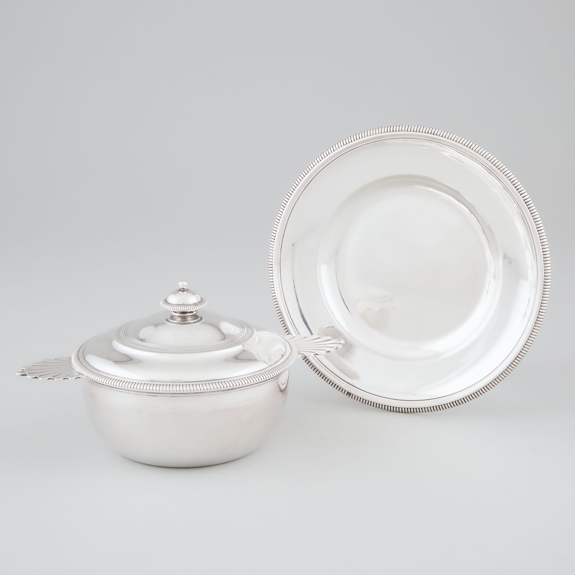 French Silver Covered Ecuelle with Stand Paris c 1900 width