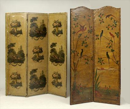 Louis XVI Style Painted Three Panel Folding Screen and a