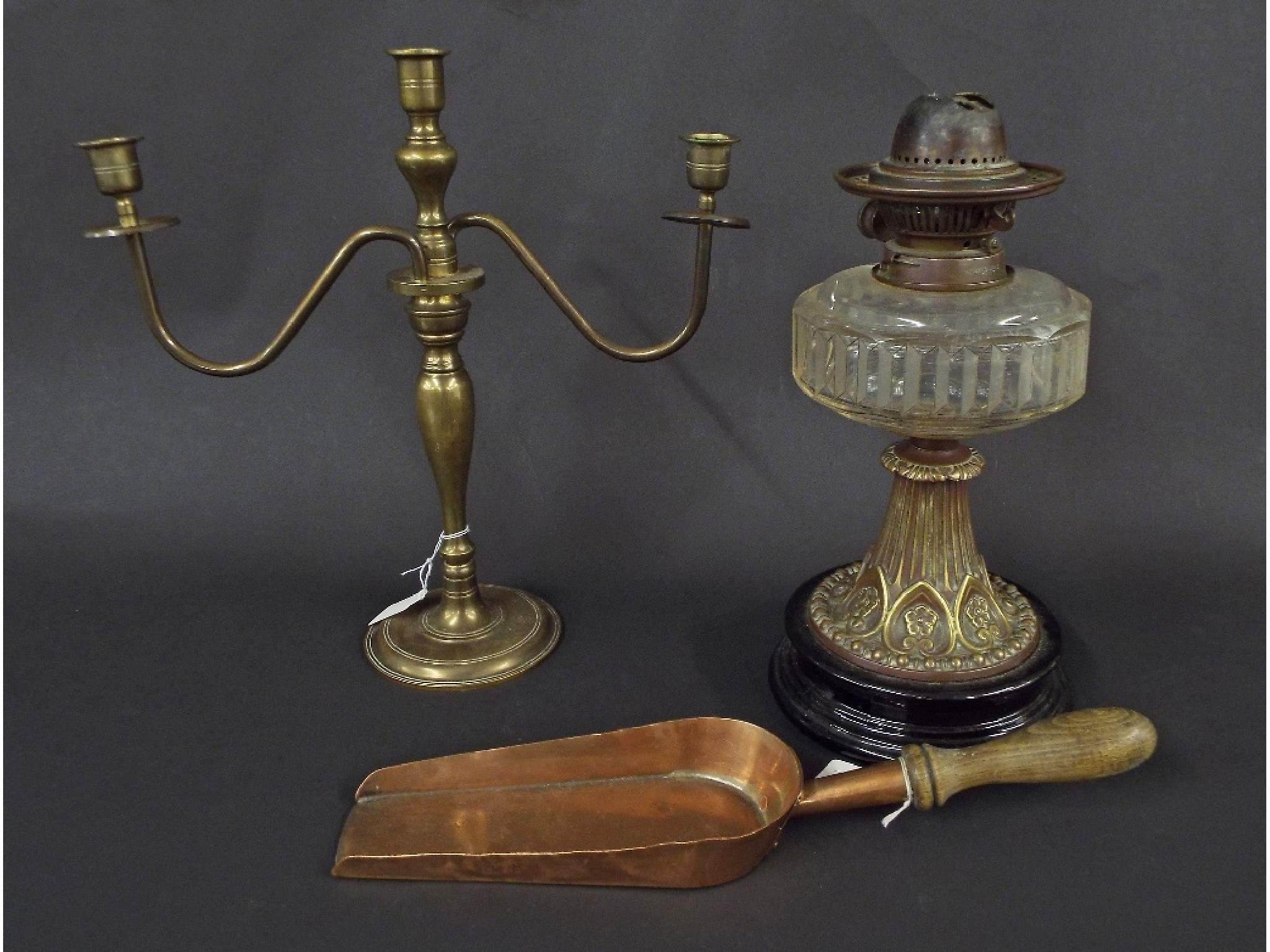Quantity of metalware to include 19th century brass and glass