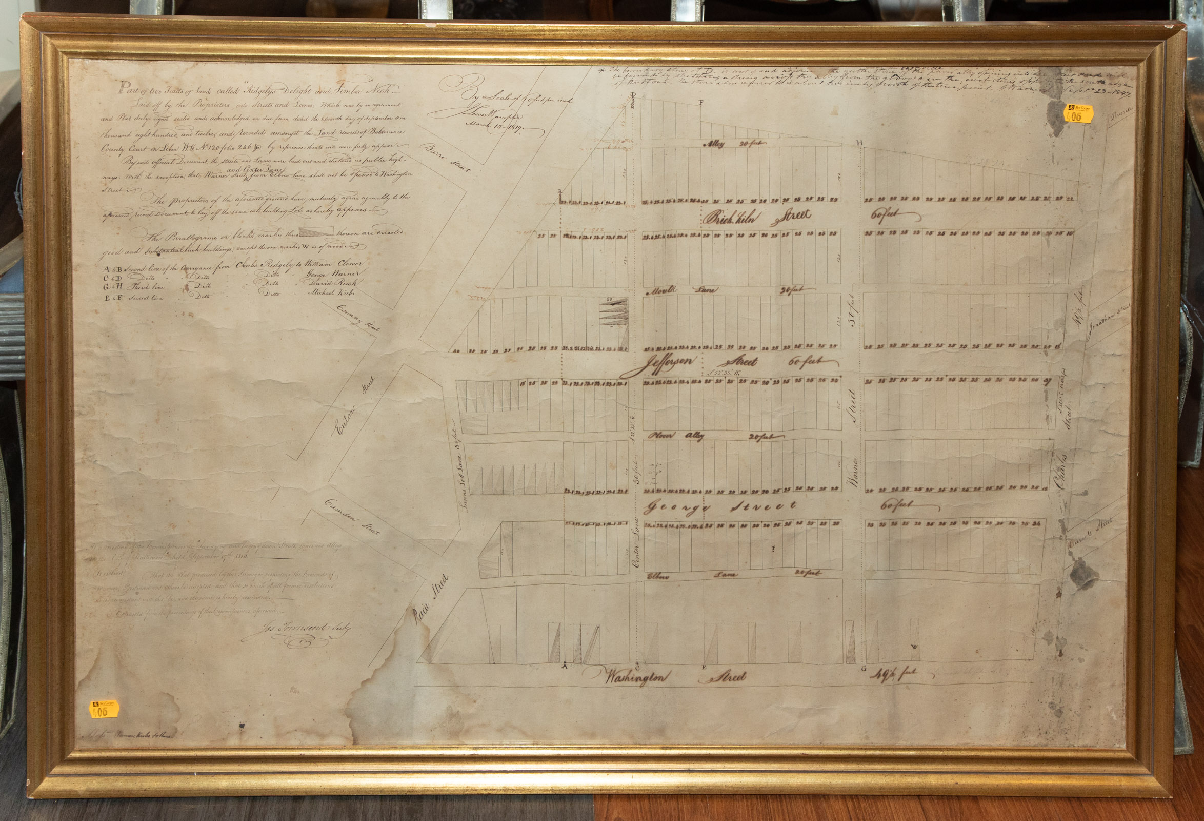 PLAT OF RIDGELY S DELIGHT BALTIMORE 1819 Part of two