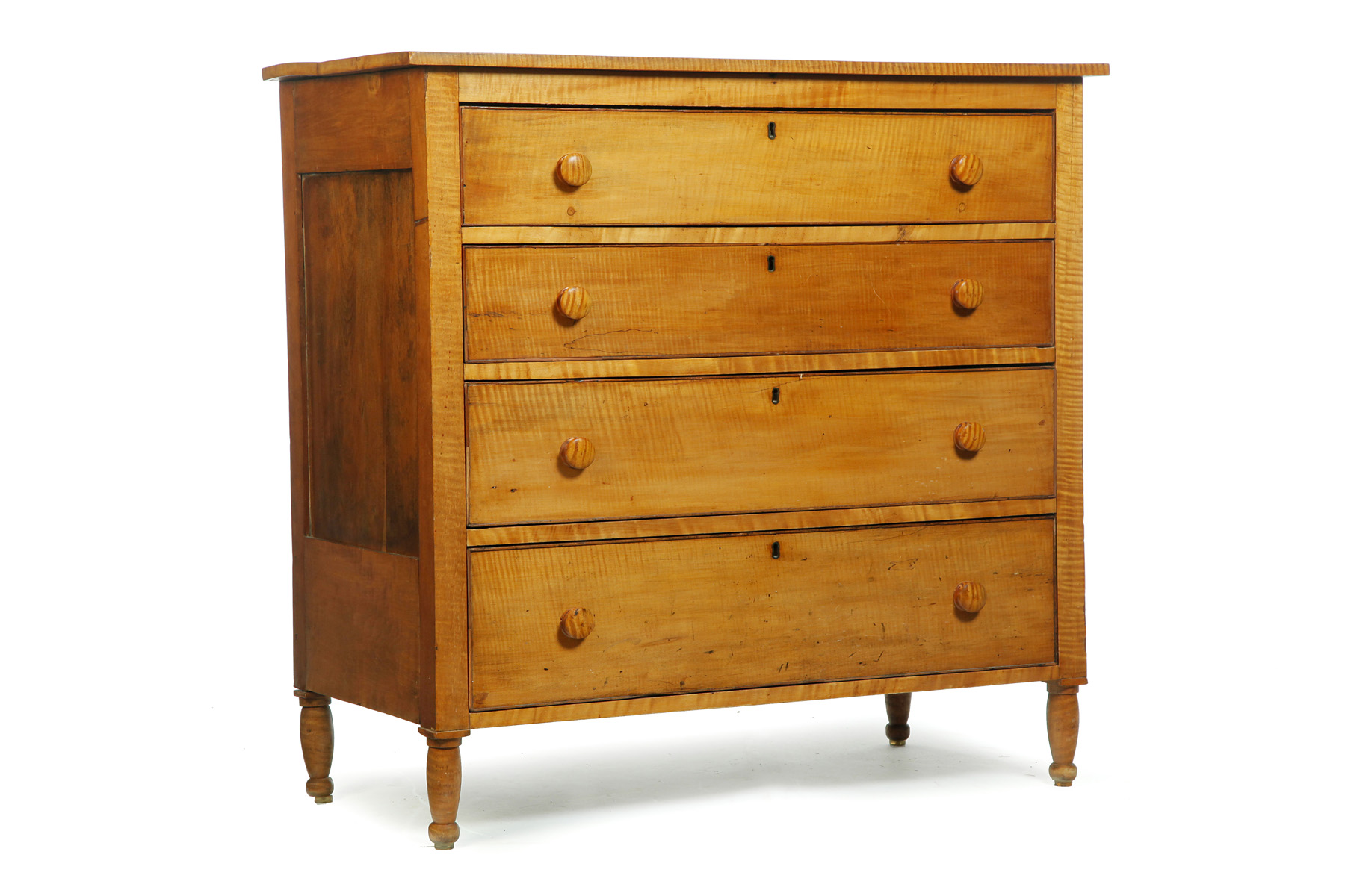 AMERICAN SHERATON CURLY MAPLE CHEST OF DRAWERS 1820 1840 poplar