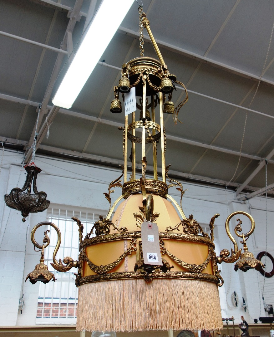 A gilt bronze ten branch chandelier late 20th century with