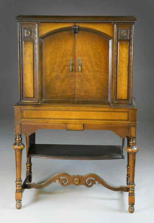 Victorian 2 Door Walnut CabinetMolded cornice above dentil molding having