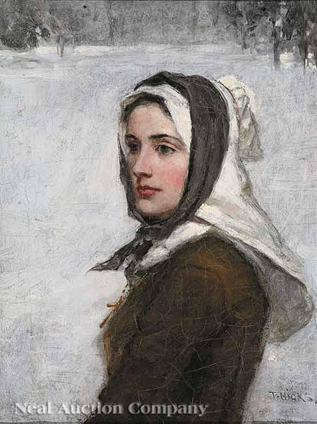 Thomas Hicks American 1823 1890 A Puritan Maiden oil on