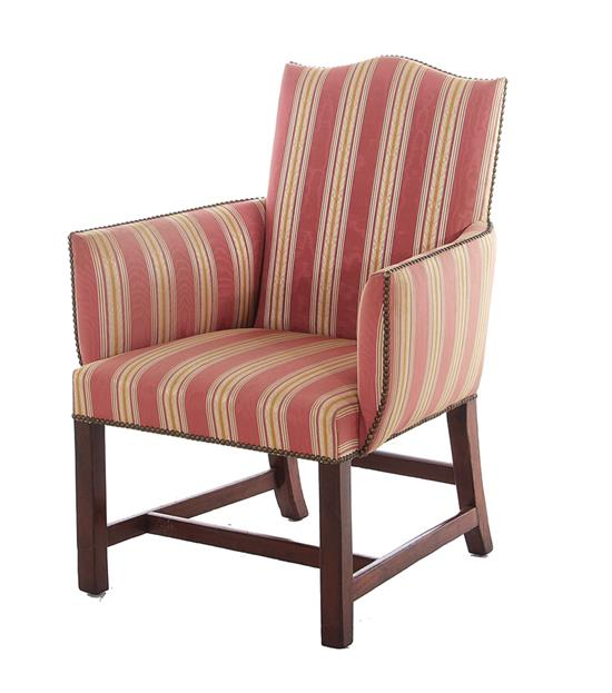 George III style upholstered mahogany armchair late 19th early century