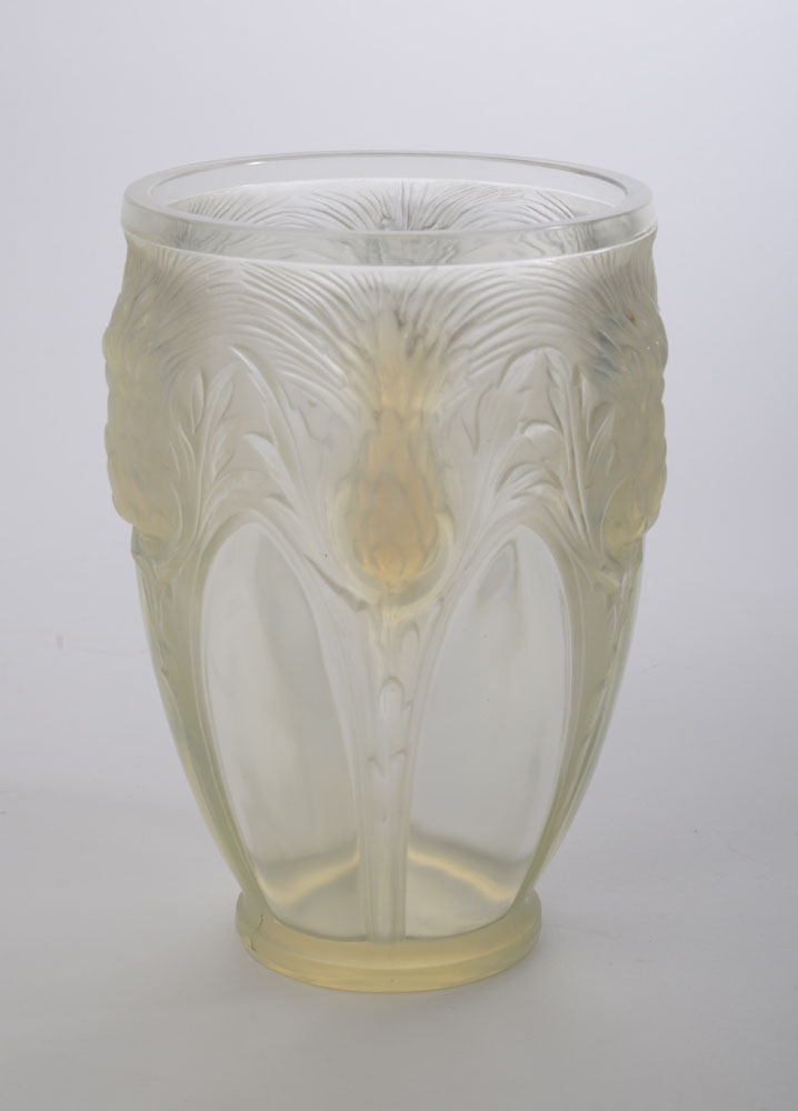 VERLYS ART DECO MOLDED OPALESCENT GLASS VASE Marked in relief