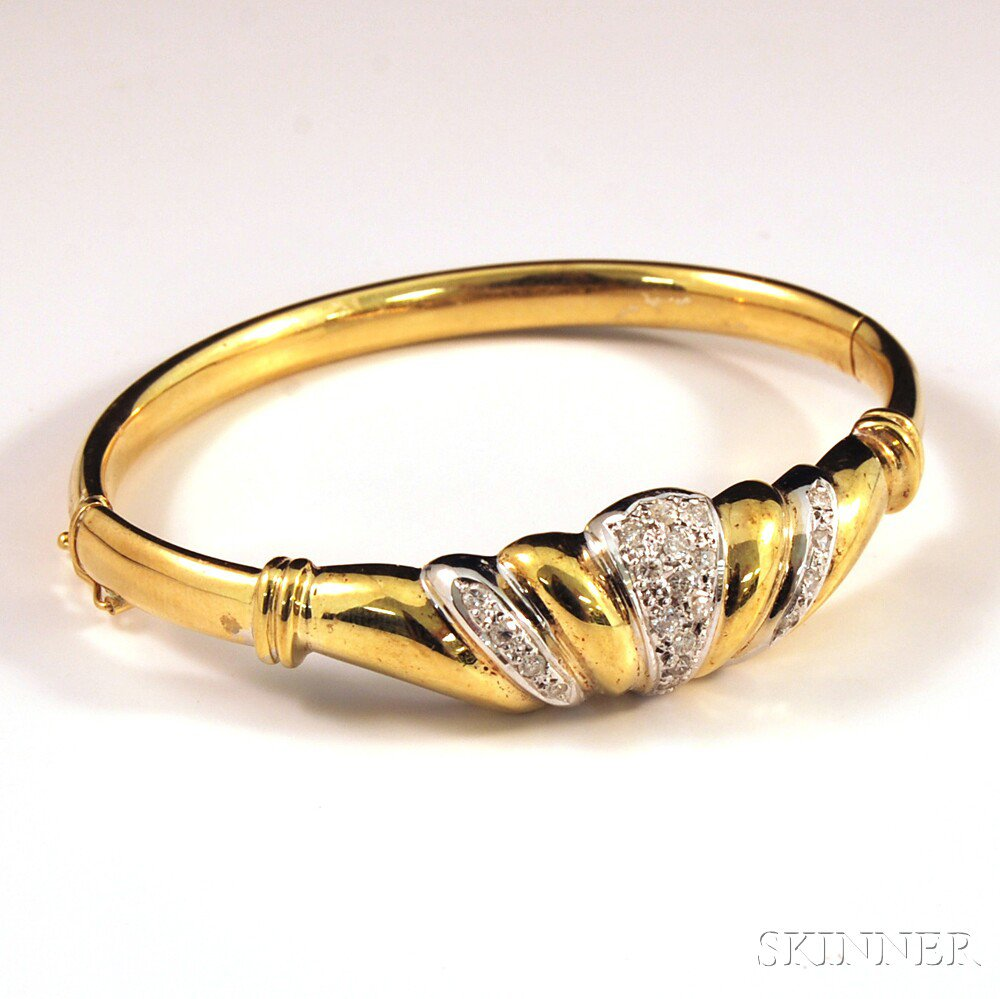 14kt Gold and Diamond Hinged Bangle Bracelet the bracelet with