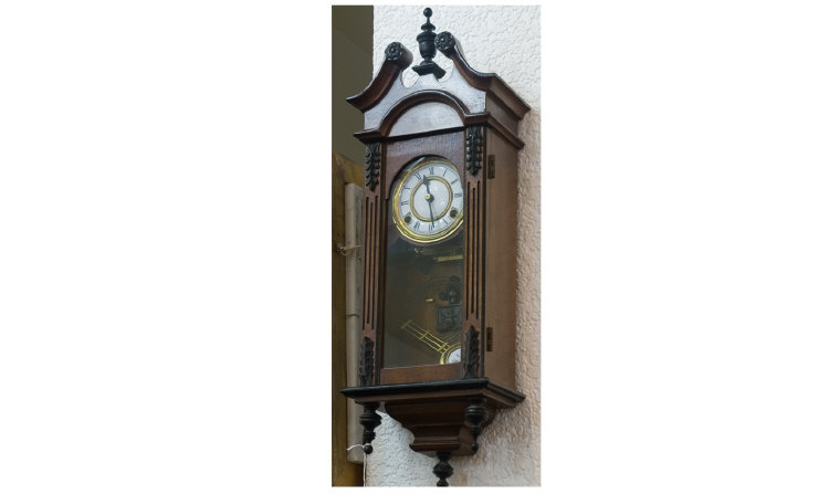 Mahogany Wall Clock Porcelain Dial Black Roman Numerals 24 inches