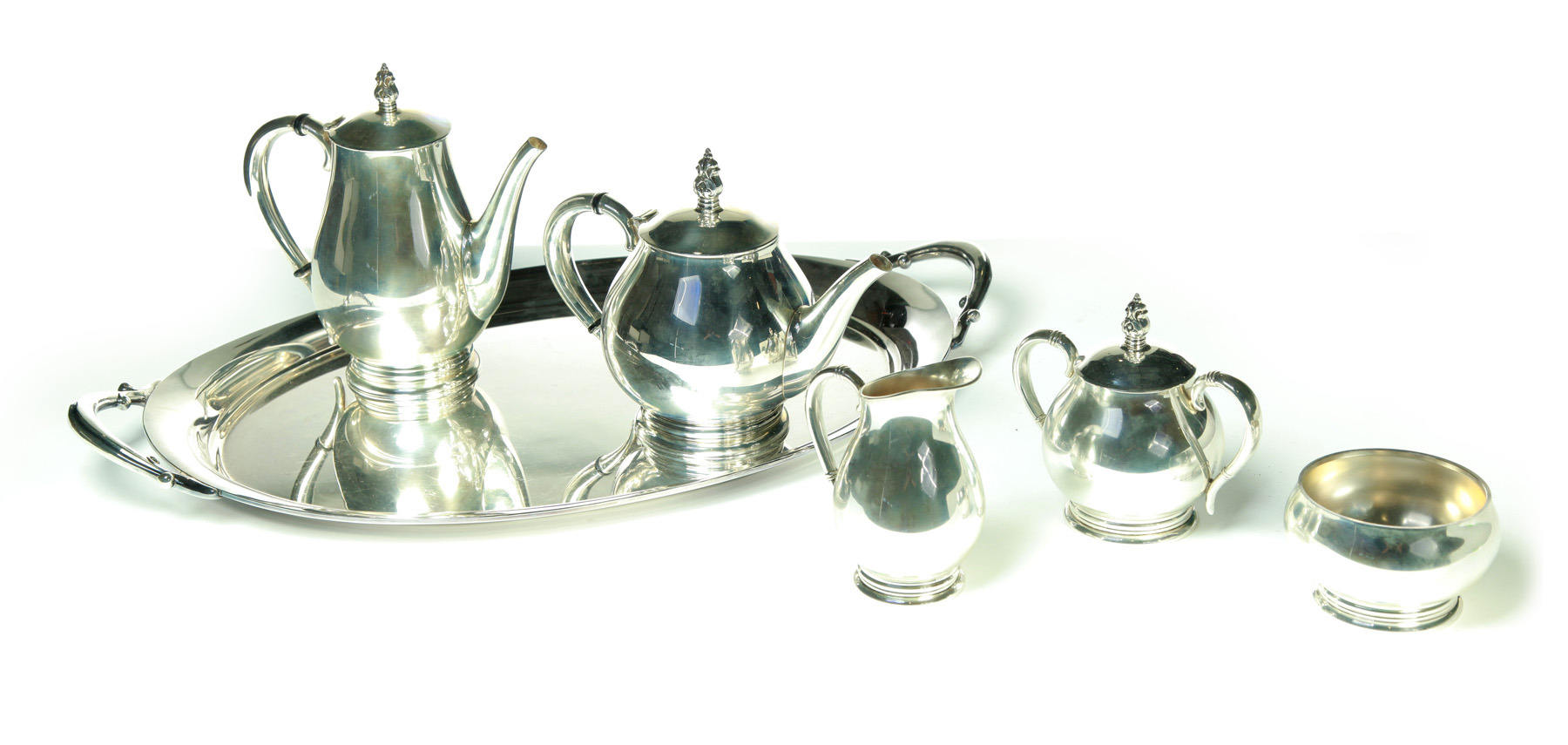 INTERNATIONAL STERLING FIVE PIECE TEASET ROYAL DANISH PATTERN WITH SILVER