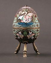 Russian Sterling Enameled Egg Russian sterling egg has gold wash
