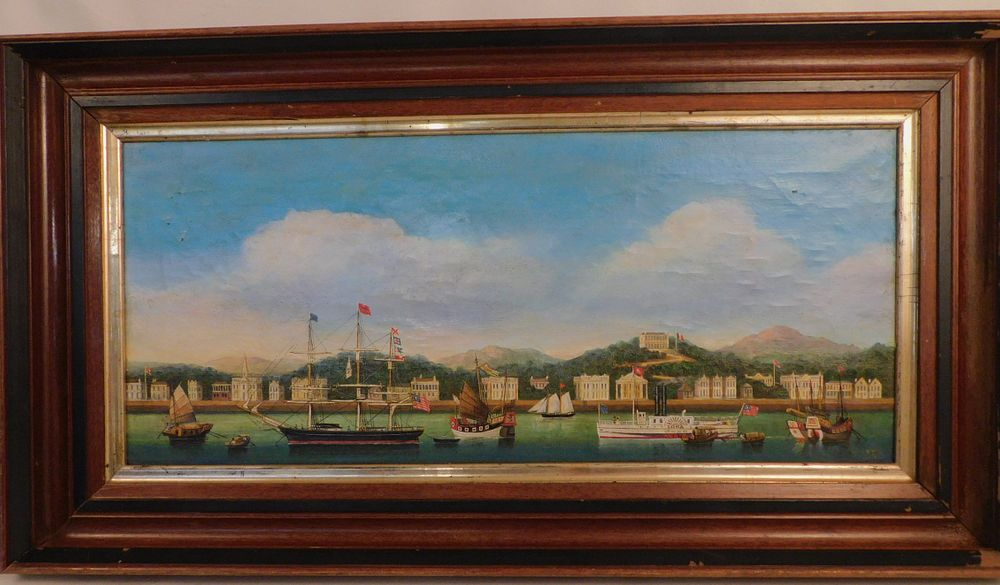 OLD CHINA TRADE PAINTING HARBOR Old China Trade oil painting