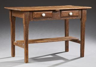 Irish Pine Work Table 19th c with two frieze dr