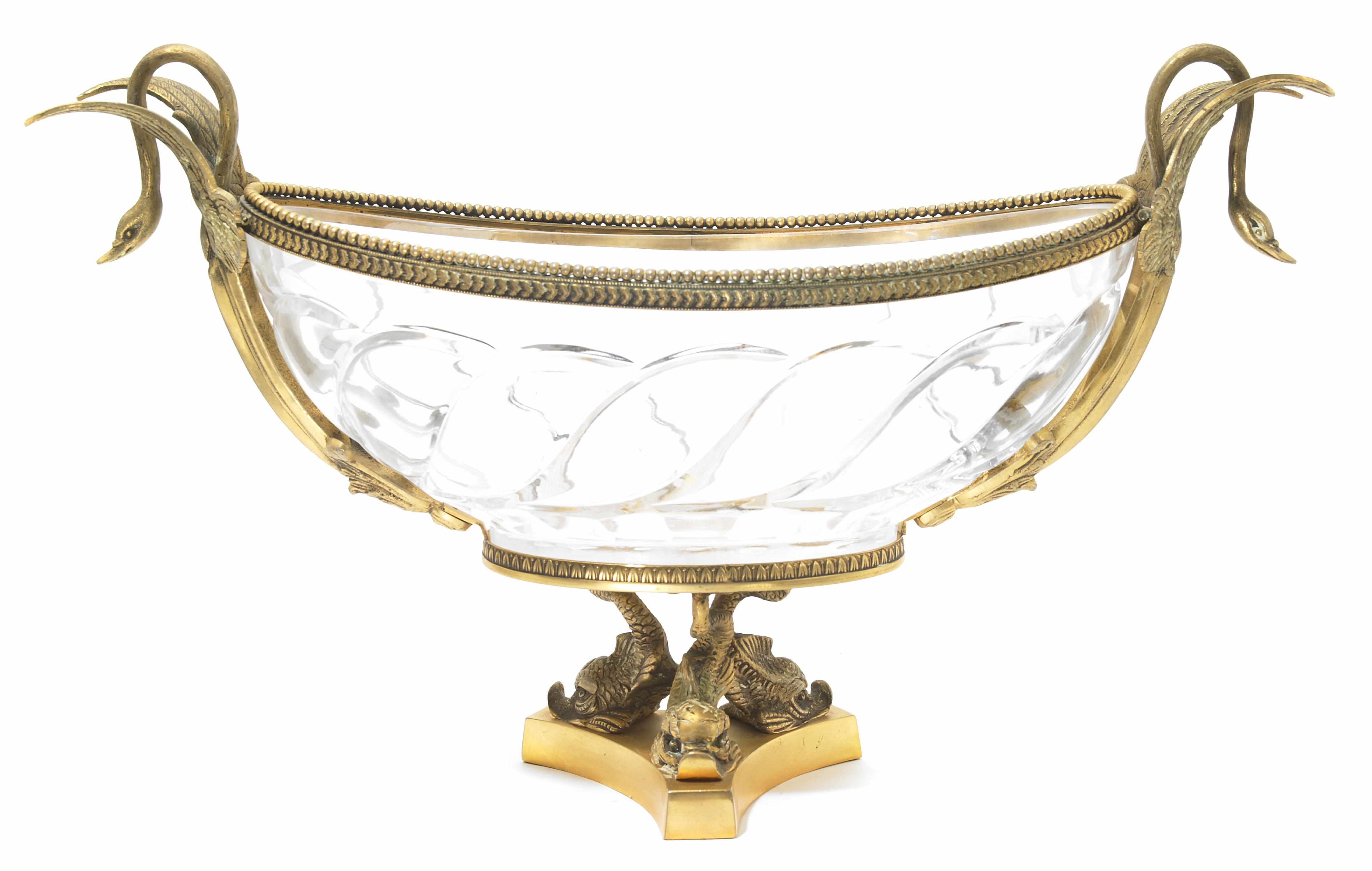 A French gilt metal and bronze mounted glass centerpiece bowl