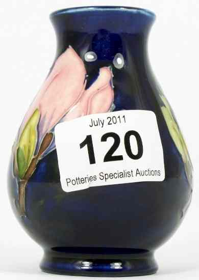 Moorcroft Vase Magnolia on Blue Base height 10cm