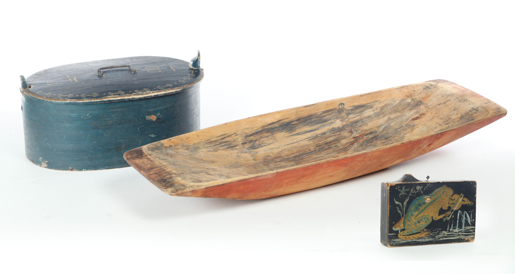 TWO BOXES AND TRENCHER American or European 19th century pine