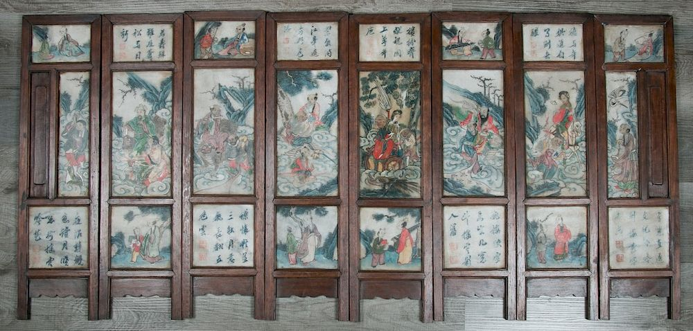 MARBLE INLAID FIGURAL SCREEN LATE QING A late Qing Marble