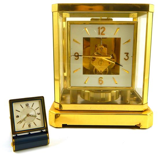CLOCKS Two Jaeger Le Coultre clocks Atmos mantel clock Fifteen
