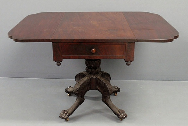 New York Classical mahogany drop leaf table with heavily carved