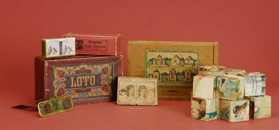 Lot of Early Games and Blocks Late 19th century includes