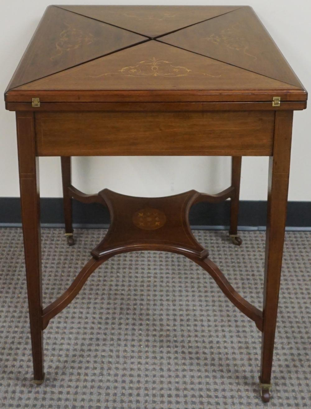 P E Gane Edwardian Satinwood Marquetry and Mahogany Fold Out