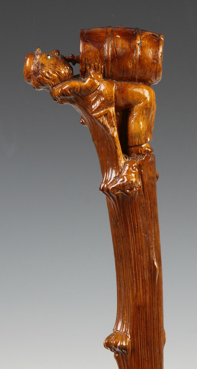 Carved Cane w Bearded Man with Beer Keg 19th cent