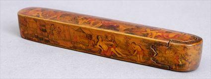 PERSIAN LACQUER PEN BOX The sliding case with scenes of
