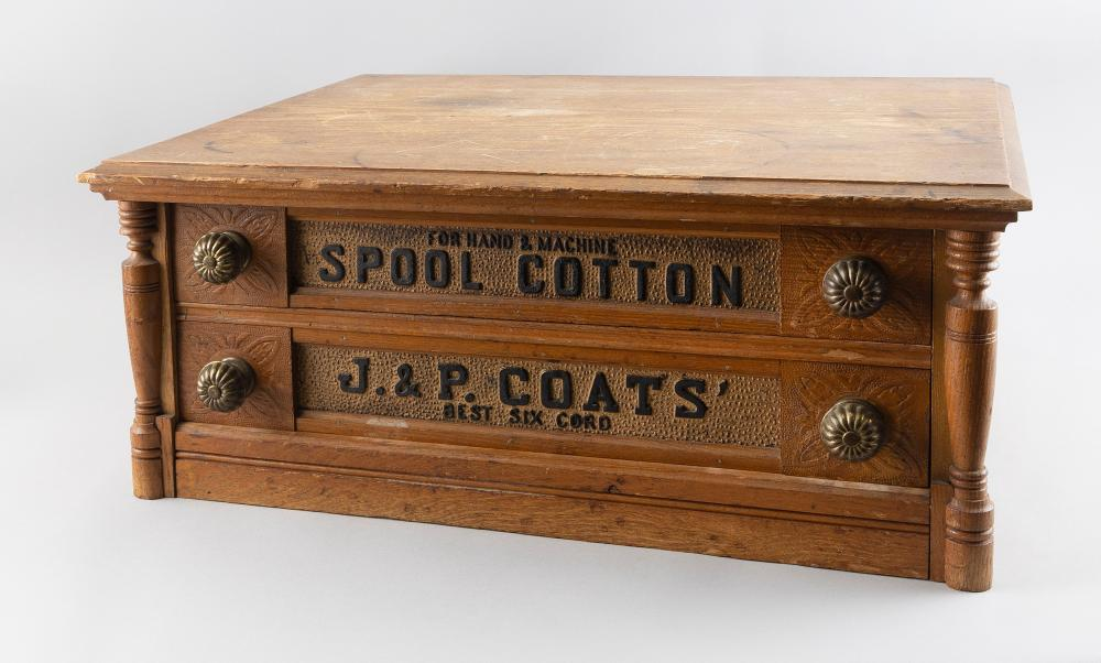 J P COATS TWO DRAWER SPOOL CABINET EARLY 20TH CENTURY