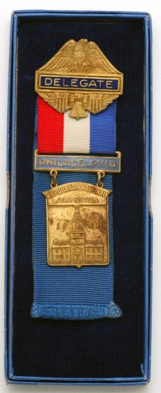 A 1940 Philadelphia Republican National Convention Delegate badge Metal badge