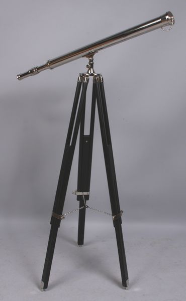 Nickel plated brass telescope mounted to a tripod w geared
