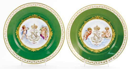 Set Sevres cabinet plates circa 1900 gilt ivy border over